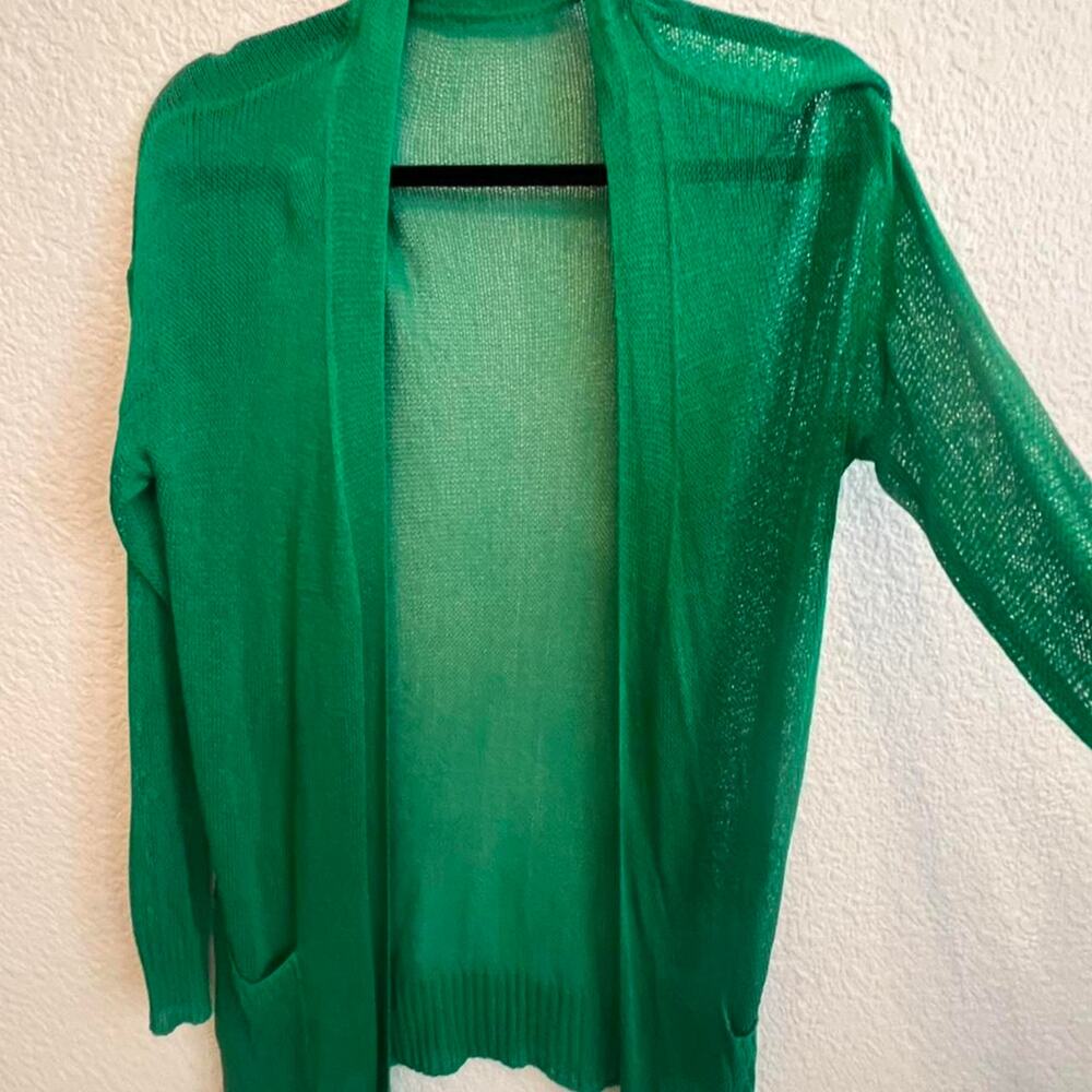 Green mesh cardigan with pockets